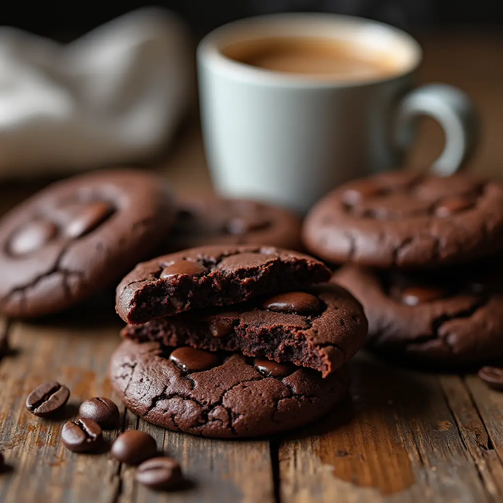 A vibrant assortment of six unique cookies on a rustic wooden tray, including Bittersweet Chocolate Chili Cookies, Matcha White Chocolate Cookies, Lavender Lemon Shortbread Cookies, Peanut Butter Bacon Cookies, Coconut Mango Cookies, and Dark Chocolate Espresso Cookies, styled with fresh ingredients and cozy lighting.